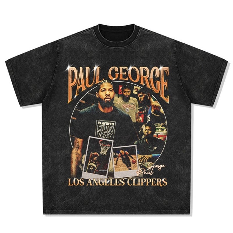 Bf Style Retro American High Street Leisure Washed T-Shirt Figure Leisure Printing - Image 3